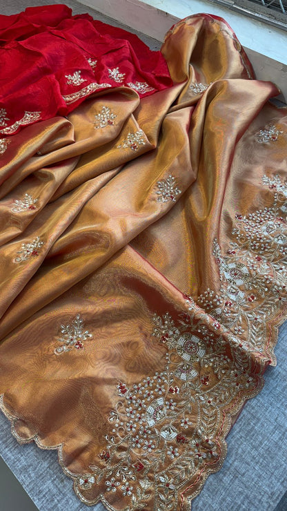 Zardozi Sequins Pearl And Resham On Tissue Silk · 48 Artisan Hours of work · The Chaand Edit