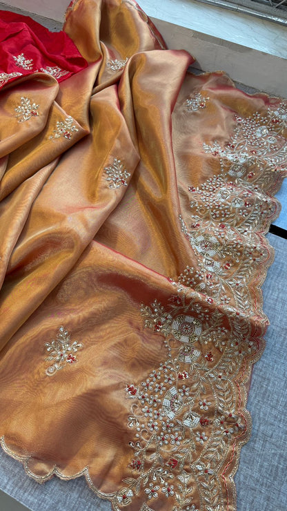 Zardozi Sequins Pearl And Resham On Tissue Silk · 48 Artisan Hours of work · The Chaand Edit