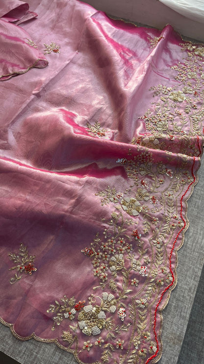 Zardozi Sequins Pearl And Resham On Tissue Silk · 48 Artisan Hours of work · The Chaand Edit