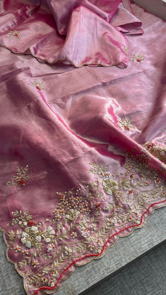 Zardozi Sequins Pearl And Resham On Tissue Silk · 48 Artisan Hours of work · The Chaand Edit