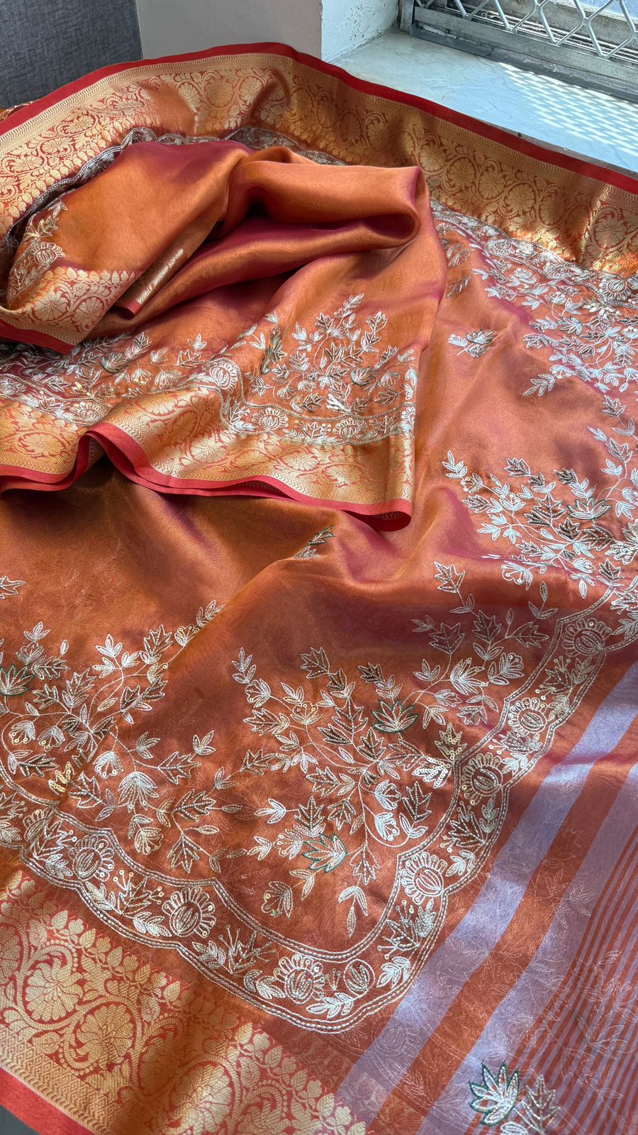 Kutdana Sequins And Resham On Tissue Silk Banarasi · 52 Artisan Hours of work · The Chaandni Edit