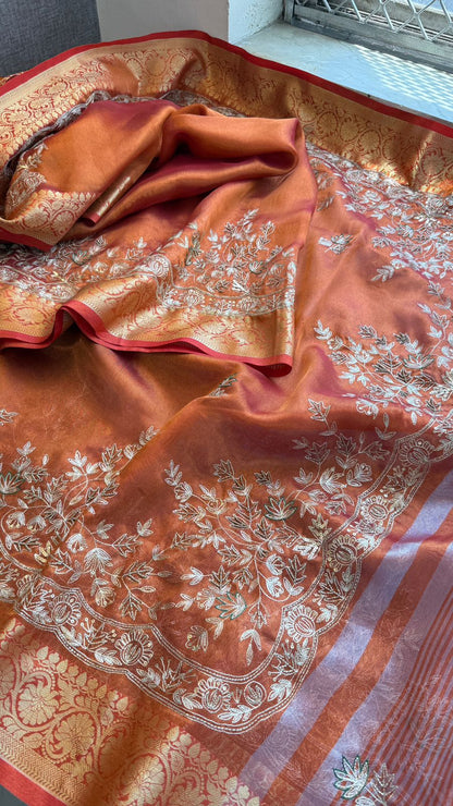 Kutdana Sequins And Resham On Tissue Silk Banarasi · 52 Artisan Hours of work · The Chaandni Edit