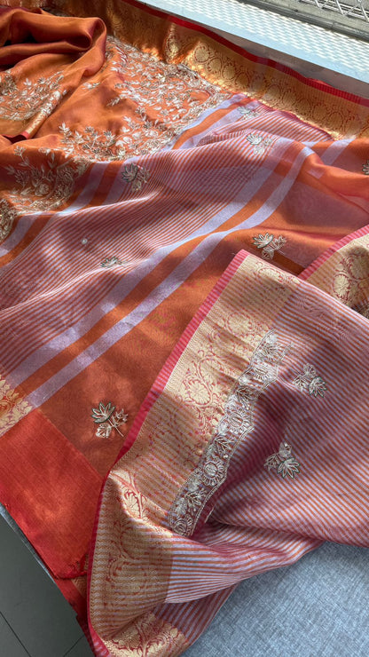 Kutdana Sequins And Resham On Tissue Silk Banarasi · 52 Artisan Hours of work · The Chaandni Edit