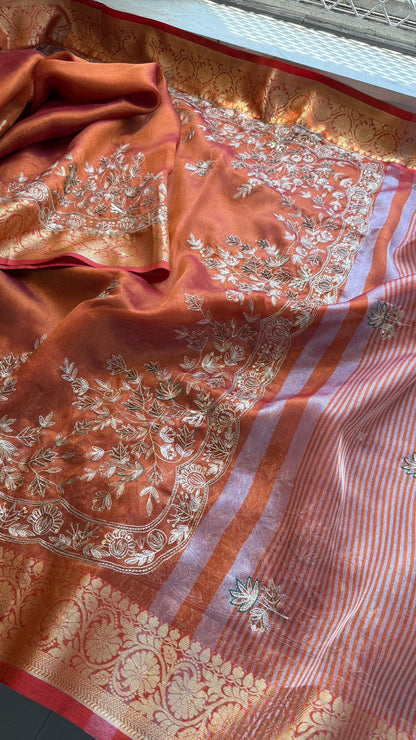 Kutdana Sequins And Resham On Tissue Silk Banarasi · 52 Artisan Hours of work · The Chaandni Edit