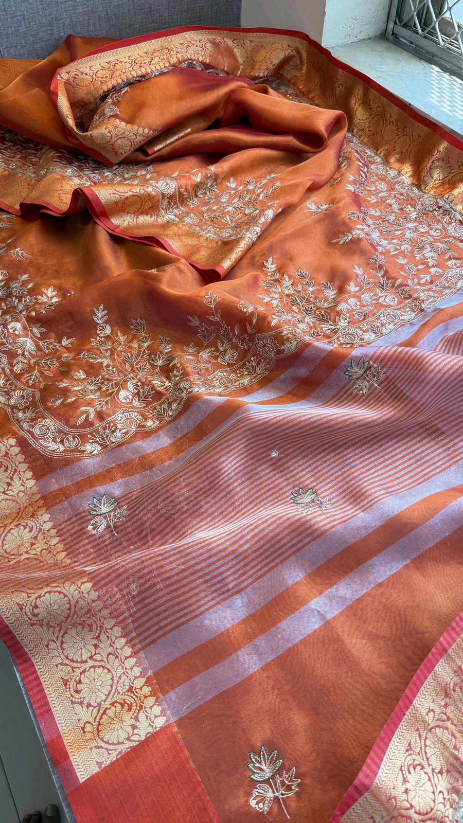 Kutdana Sequins And Resham On Tissue Silk Banarasi · 52 Artisan Hours of work · The Chaandni Edit