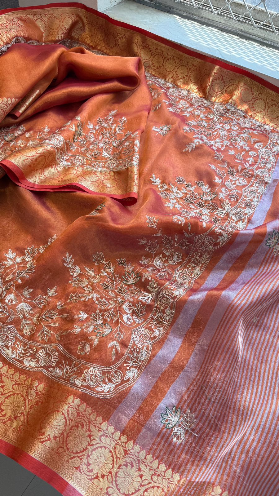 Kutdana Sequins And Resham On Tissue Silk Banarasi · 52 Artisan Hours of work · The Chaandni Edit