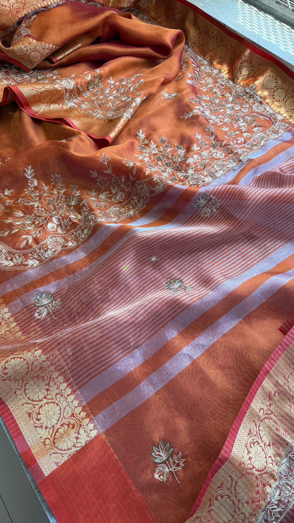 Kutdana Sequins And Resham On Tissue Silk Banarasi · 52 Artisan Hours of work · The Chaandni Edit