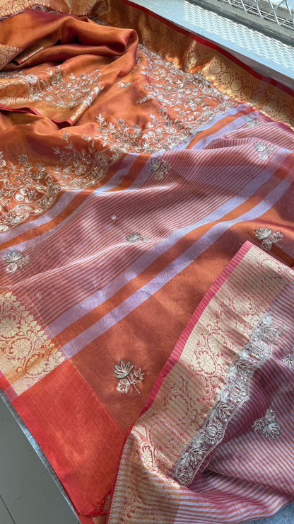 Kutdana Sequins And Resham On Tissue Silk Banarasi · 52 Artisan Hours of work · The Chaandni Edit
