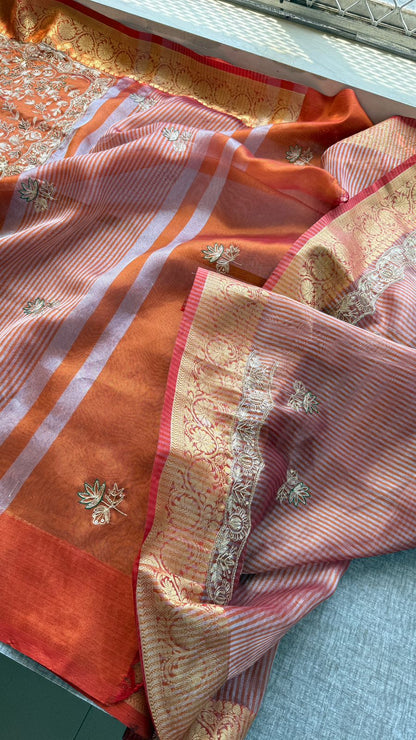 Kutdana Sequins And Resham On Tissue Silk Banarasi · 52 Artisan Hours of work · The Chaandni Edit