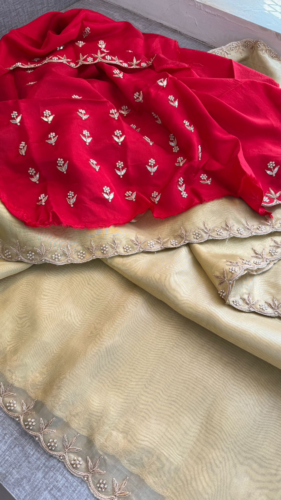 Zardozi Sequins And Pearl On Tissue Silk · 36 Artisan Hours of work · The Noor Edit