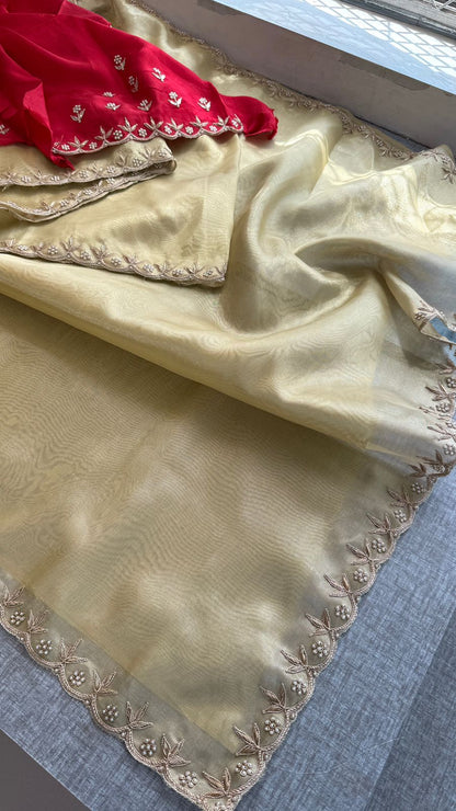 Zardozi Sequins And Pearl On Tissue Silk · 36 Artisan Hours of work · The Noor Edit