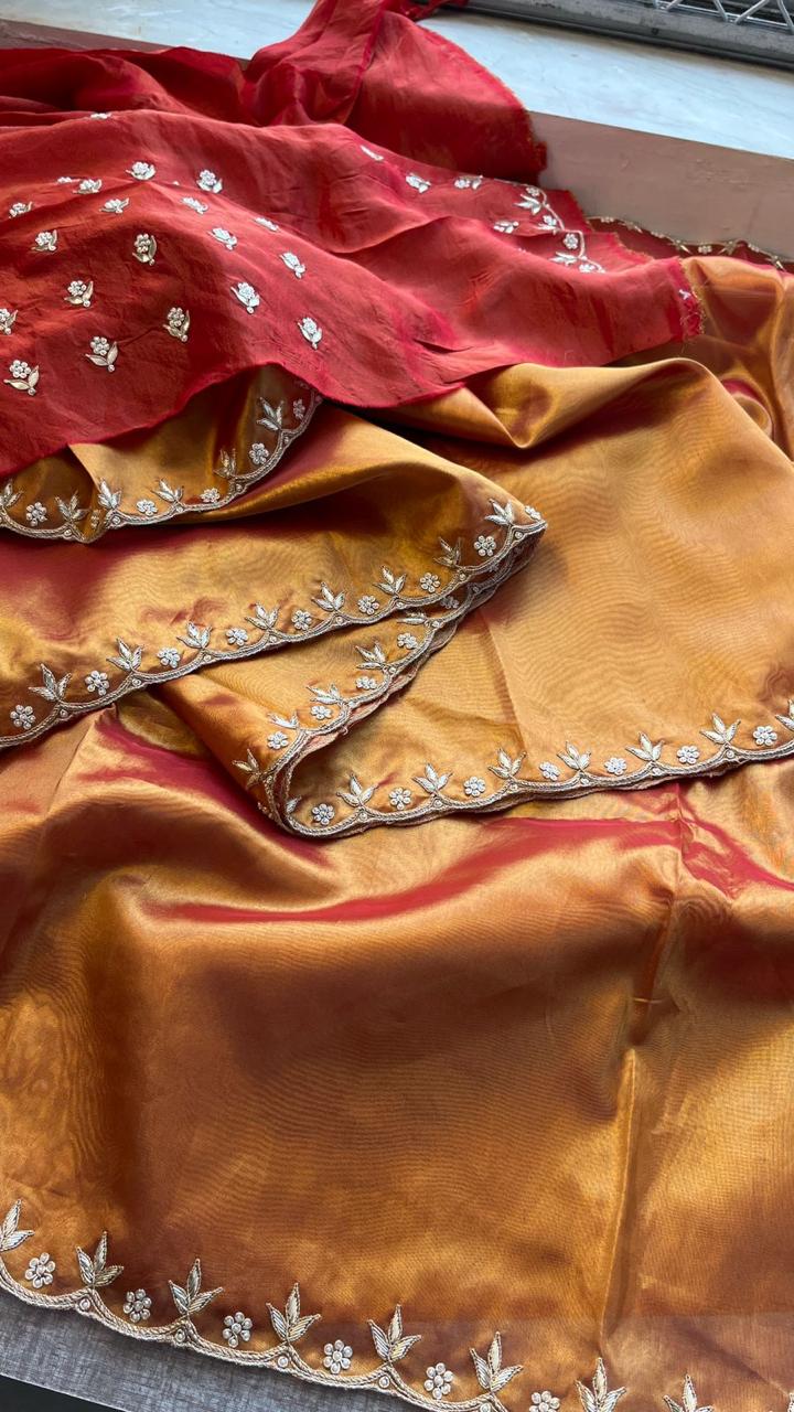 Zardozi Sequins And Pearl On Tissue Silk · 36 Artisan Hours of work · The Noor Edit