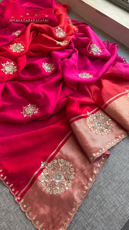 Zardozi Gotta Patti And Kutdana On Munga Silk Lakdi Patta · 26 Artisan Hours of work · The Rangrez Edit