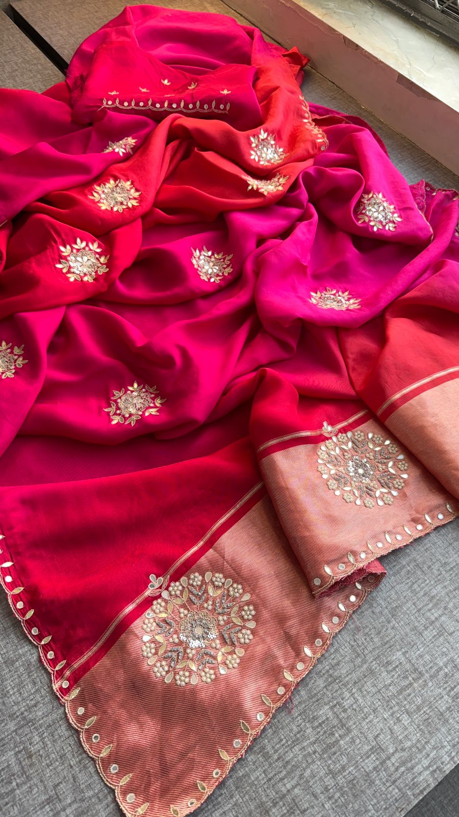 Zardozi Gotta Patti And Kutdana On Munga Silk Lakdi Patta · 26 Artisan Hours of work · The Rangrez Edit