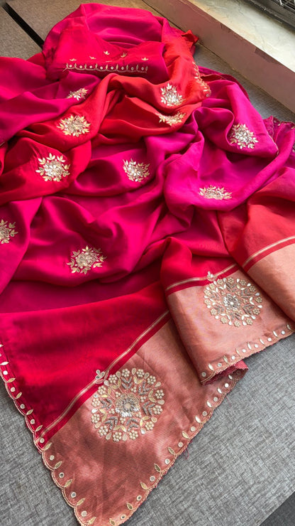 Zardozi Gotta Patti And Kutdana On Munga Silk Lakdi Patta · 26 Artisan Hours of work · The Rangrez Edit