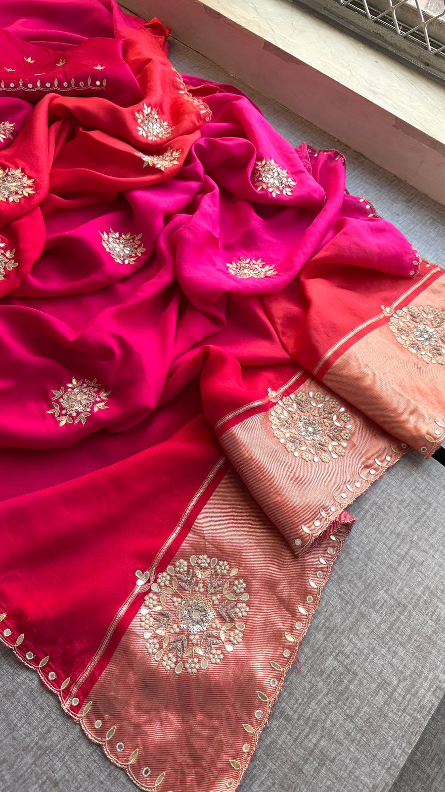 Zardozi Gotta Patti And Kutdana On Munga Silk Lakdi Patta · 26 Artisan Hours of work · The Rangrez Edit