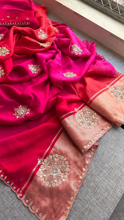 Zardozi Gotta Patti And Kutdana On Munga Silk Lakdi Patta · 26 Artisan Hours of work · The Rangrez Edit
