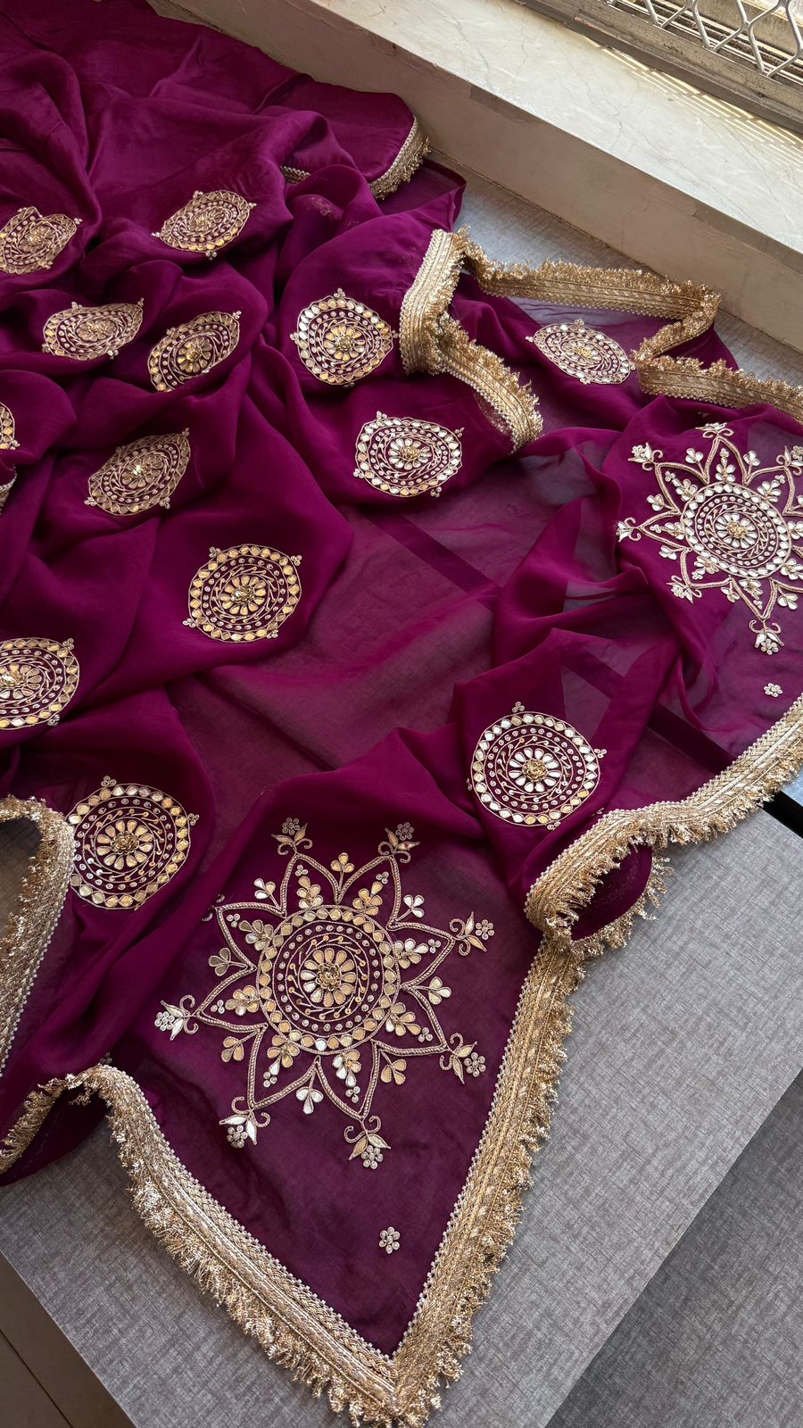 Zardozi Pearl And Gotta Patti On Organza Silk · 32 Artisan Hours of work · The Rooh Edit