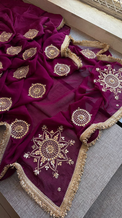 Zardozi Pearl And Gotta Patti On Organza Silk · 32 Artisan Hours of work · The Rooh Edit