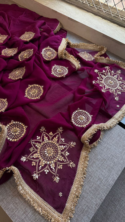 Zardozi Pearl And Gotta Patti On Organza Silk · 32 Artisan Hours of work · The Rooh Edit