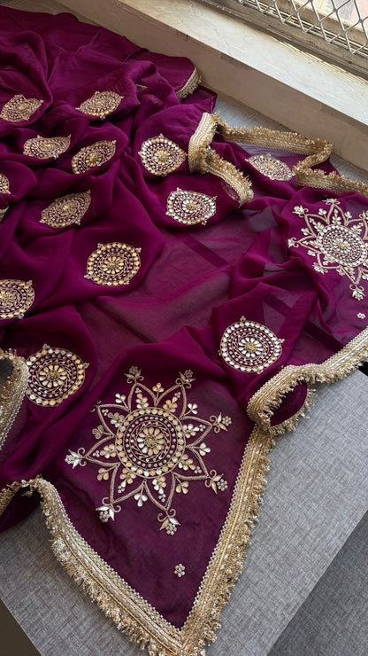 Zardozi Pearl And Gotta Patti On Organza Silk · 32 Artisan Hours of work · The Rooh Edit