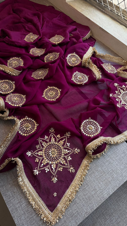 Zardozi Pearl And Gotta Patti On Organza Silk · 32 Artisan Hours of work · The Rooh Edit