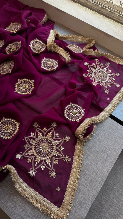 Zardozi Pearl And Gotta Patti On Organza Silk · 32 Artisan Hours of work · The Rooh Edit
