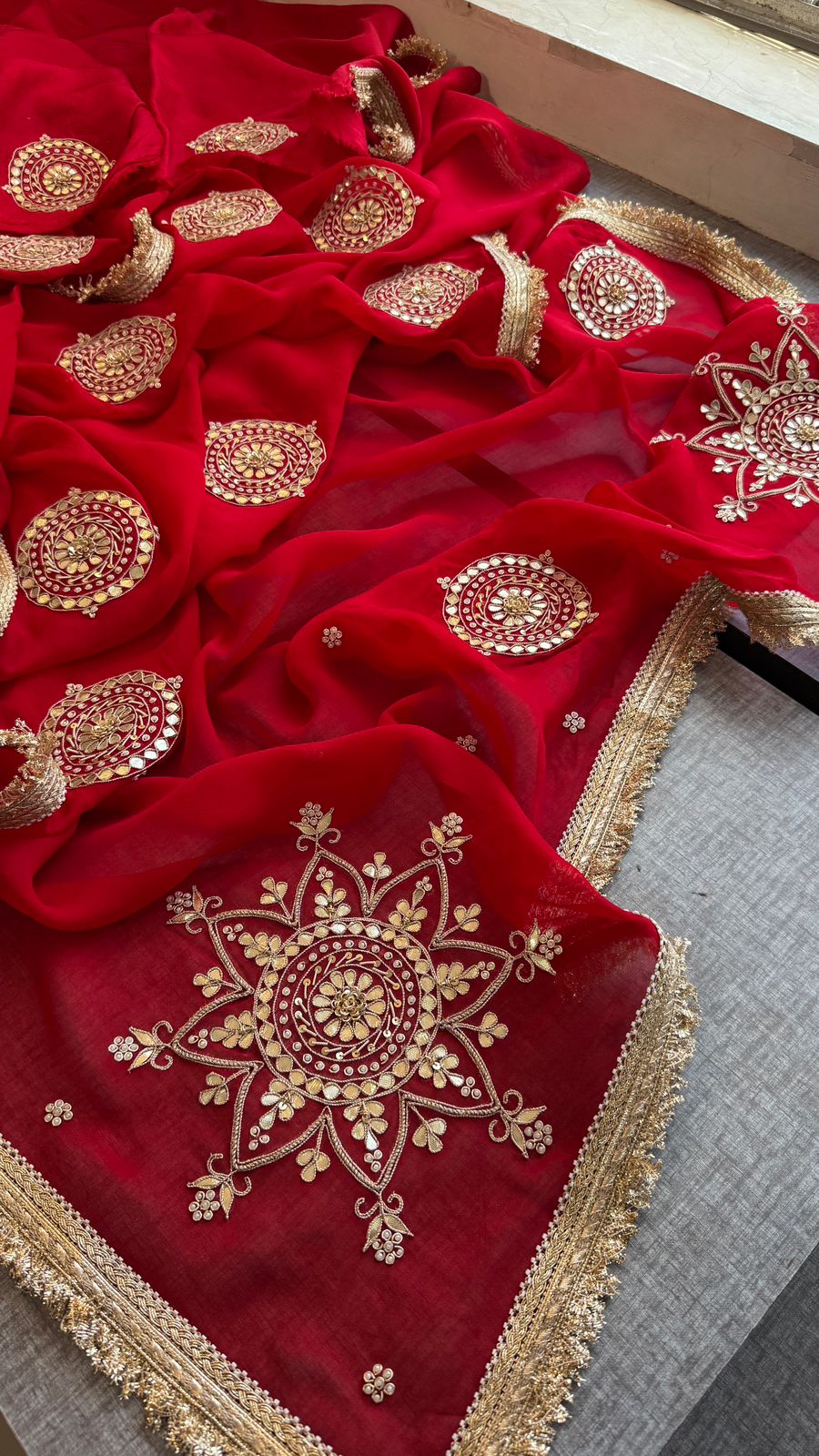 Zardozi Pearl And Gotta Patti On Organza Silk · 32 Artisan Hours of work · The Rooh Edit