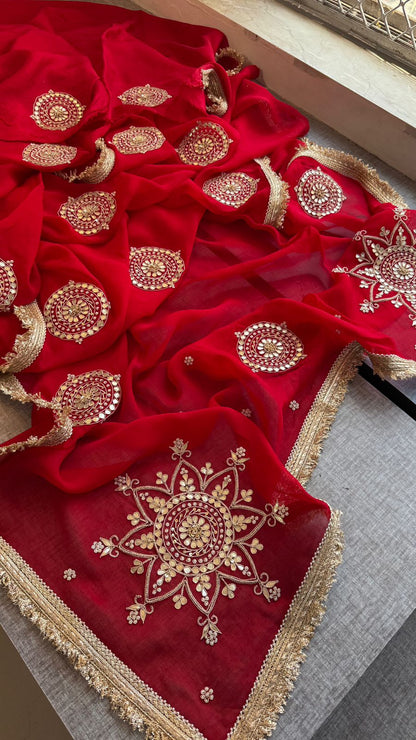 Zardozi Pearl And Gotta Patti On Organza Silk · 32 Artisan Hours of work · The Rooh Edit
