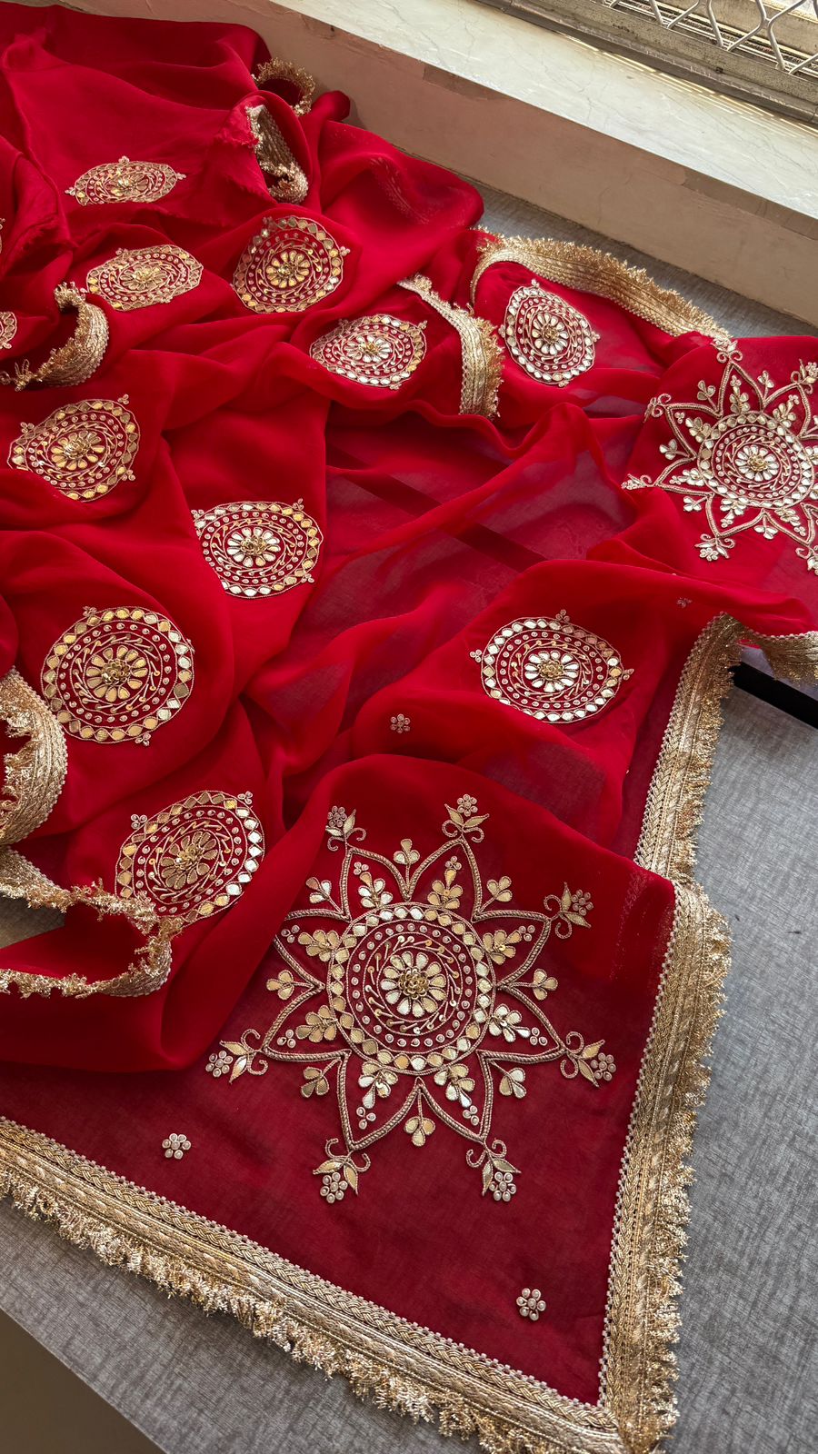 Zardozi Pearl And Gotta Patti On Organza Silk · 32 Artisan Hours of work · The Rooh Edit