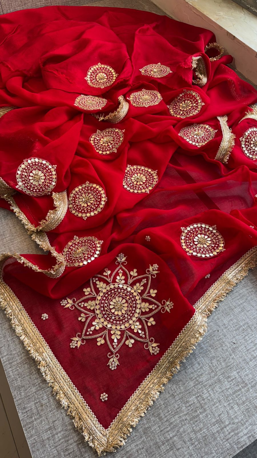 Zardozi Pearl And Gotta Patti On Organza Silk · 32 Artisan Hours of work · The Rooh Edit