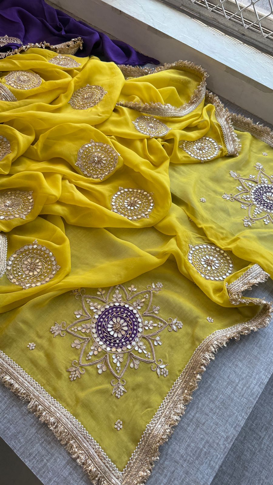 Zardozi Pearl And Gotta Patti On Organza Silk · 32 Artisan Hours of work · The Rooh Edit