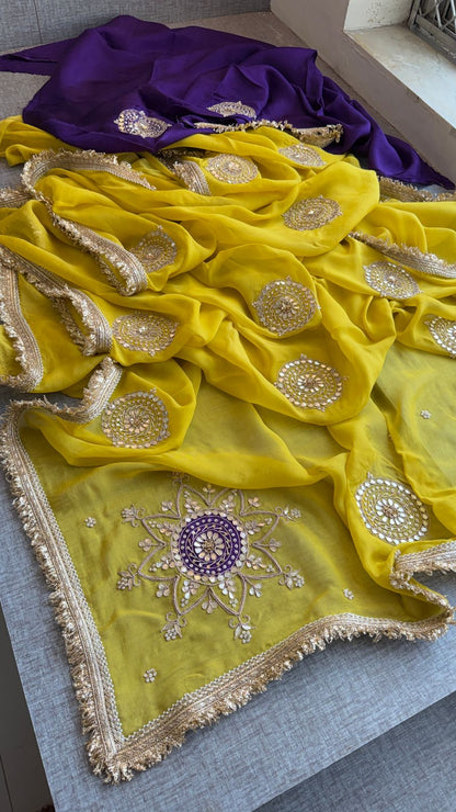Zardozi Pearl And Gotta Patti On Organza Silk · 32 Artisan Hours of work · The Rooh Edit