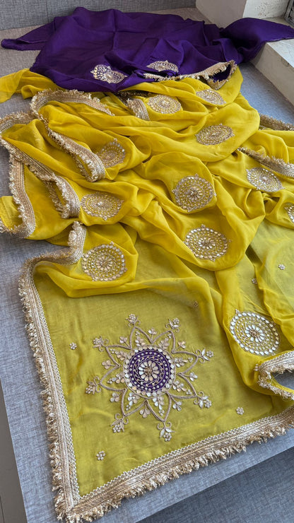 Zardozi Pearl And Gotta Patti On Organza Silk · 32 Artisan Hours of work · The Rooh Edit