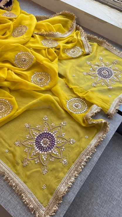 Zardozi Pearl And Gotta Patti On Organza Silk · 32 Artisan Hours of work · The Rooh Edit