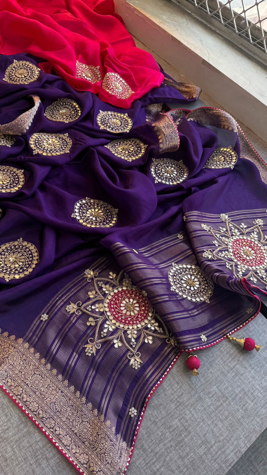 Zardozi Pearl And Gotta Patti On Munga Silk Banarasi · 34 Artisan Hours of work · The Jashn Edit