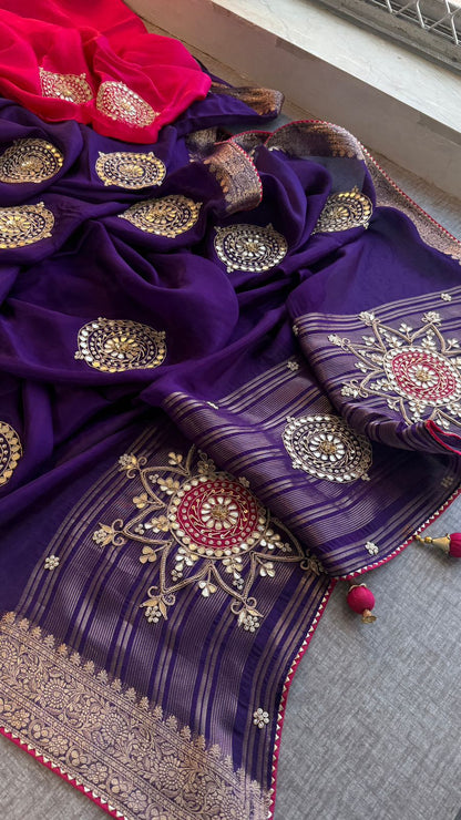 Zardozi Pearl And Gotta Patti On Munga Silk Banarasi · 34 Artisan Hours of work · The Jashn Edit