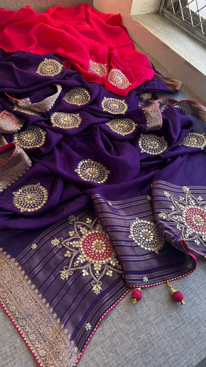 Zardozi Pearl And Gotta Patti On Munga Silk Banarasi · 34 Artisan Hours of work · The Jashn Edit