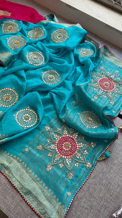 Zardozi Pearl And Gotta Patti On Munga Silk Banarasi · 34 Artisan Hours of work · The Jashn Edit