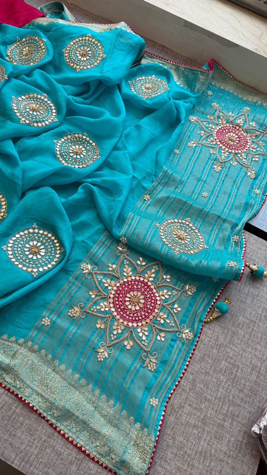 Zardozi Pearl And Gotta Patti On Munga Silk Banarasi · 34 Artisan Hours of work · The Jashn Edit