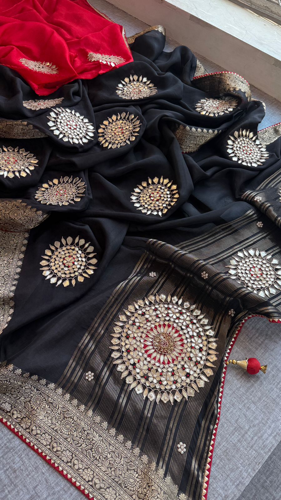 Zardozi Pearl And Gotta Patti On Munga Silk Banarasi · 34 Artisan Hours of work · The Jashn-e- Edit