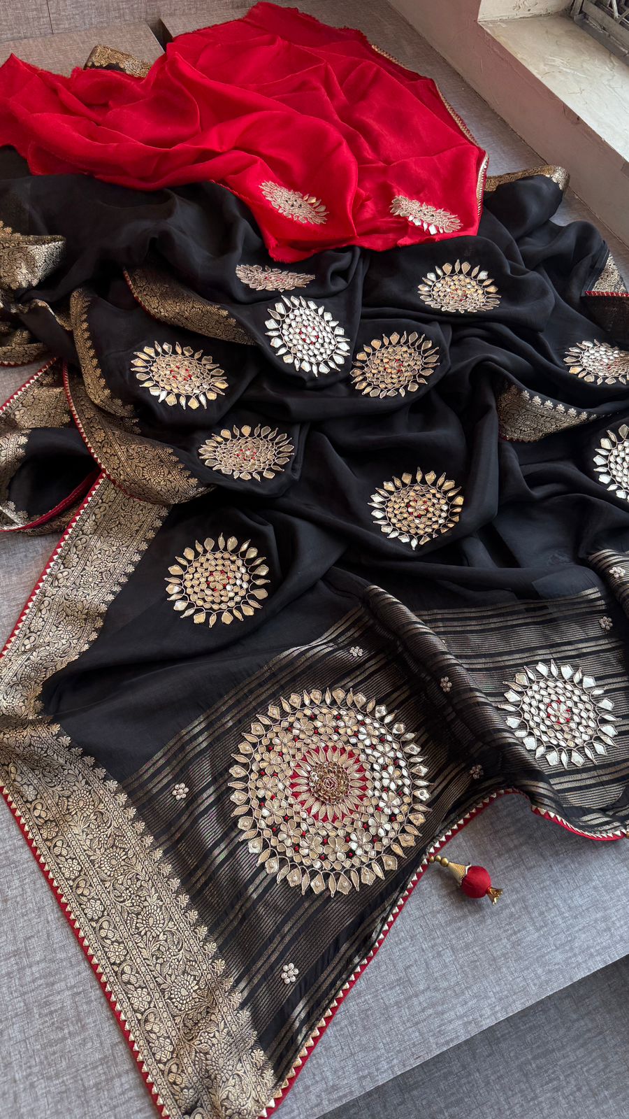 Zardozi Pearl And Gotta Patti On Munga Silk Banarasi · 34 Artisan Hours of work · The Jashn-e- Edit