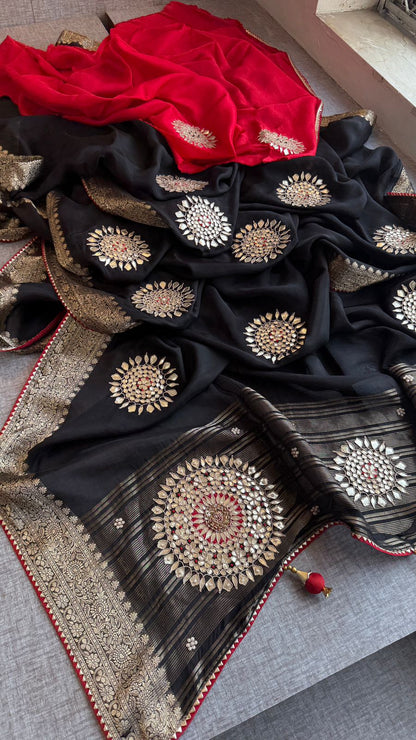 Zardozi Pearl And Gotta Patti On Munga Silk Banarasi · 34 Artisan Hours of work · The Jashn-e- Edit