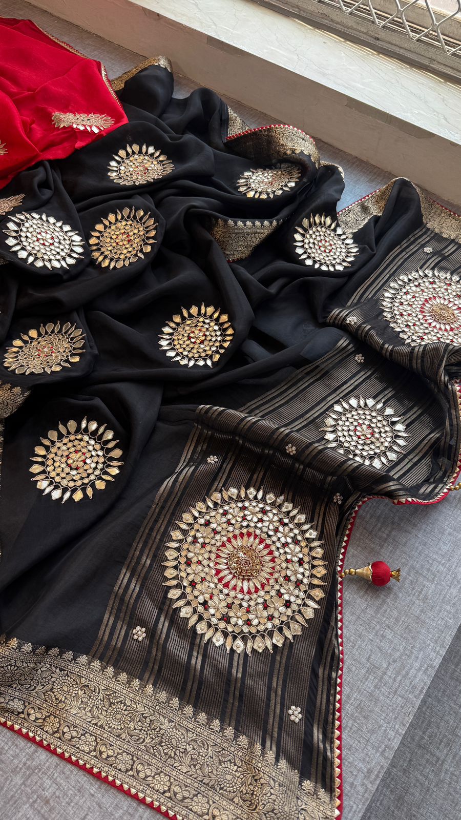 Zardozi Pearl And Gotta Patti On Munga Silk Banarasi · 34 Artisan Hours of work · The Jashn-e- Edit