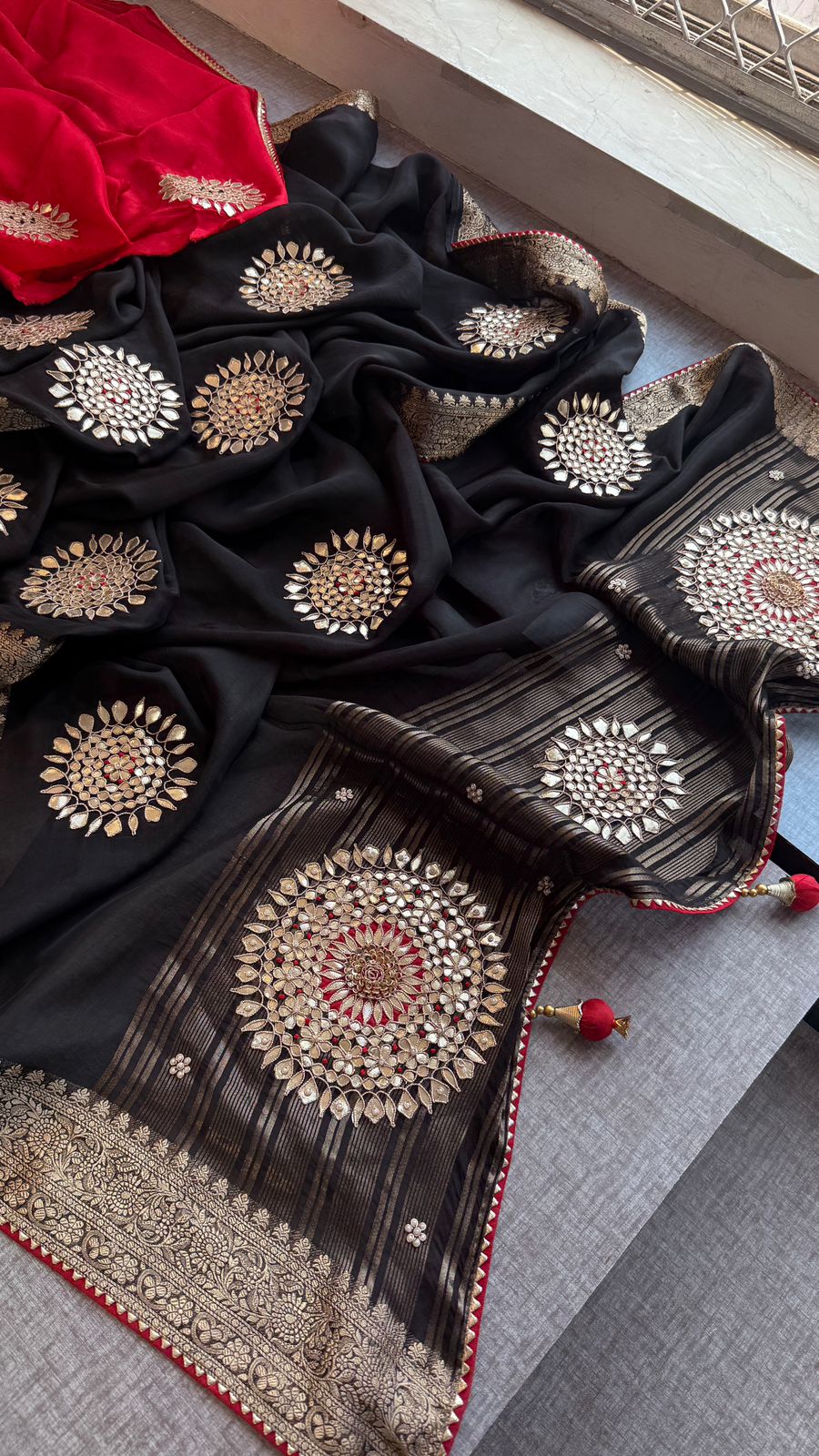 Zardozi Pearl And Gotta Patti On Munga Silk Banarasi · 34 Artisan Hours of work · The Jashn-e- Edit