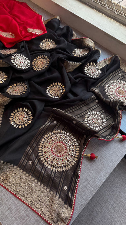 Zardozi Pearl And Gotta Patti On Munga Silk Banarasi · 34 Artisan Hours of work · The Jashn-e- Edit