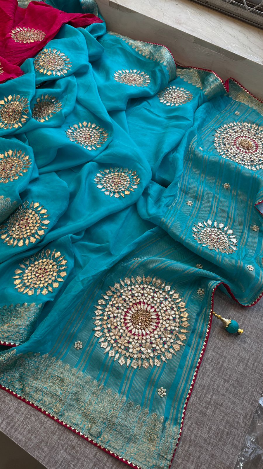 Zardozi Pearl And Gotta Patti On Munga Silk Banarasi · 34 Artisan Hours of work · The Jashn-e- Edit