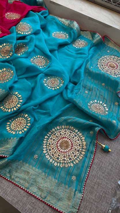 Zardozi Pearl And Gotta Patti On Munga Silk Banarasi · 34 Artisan Hours of work · The Jashn-e- Edit