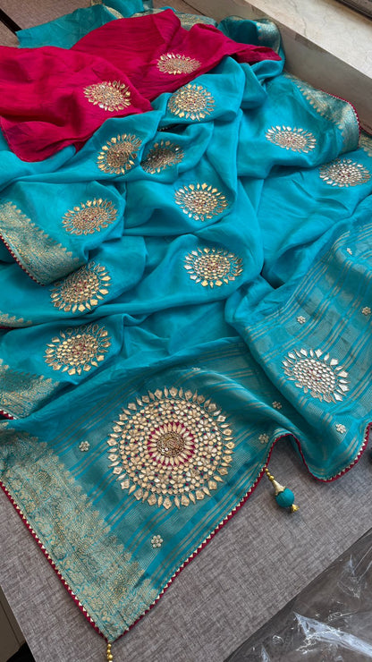 Zardozi Pearl And Gotta Patti On Munga Silk Banarasi · 34 Artisan Hours of work · The Jashn-e- Edit