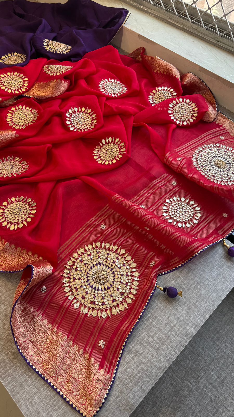 Zardozi Pearl And Gotta Patti On Munga Silk Banarasi · 34 Artisan Hours of work · The Jashn-e- Edit
